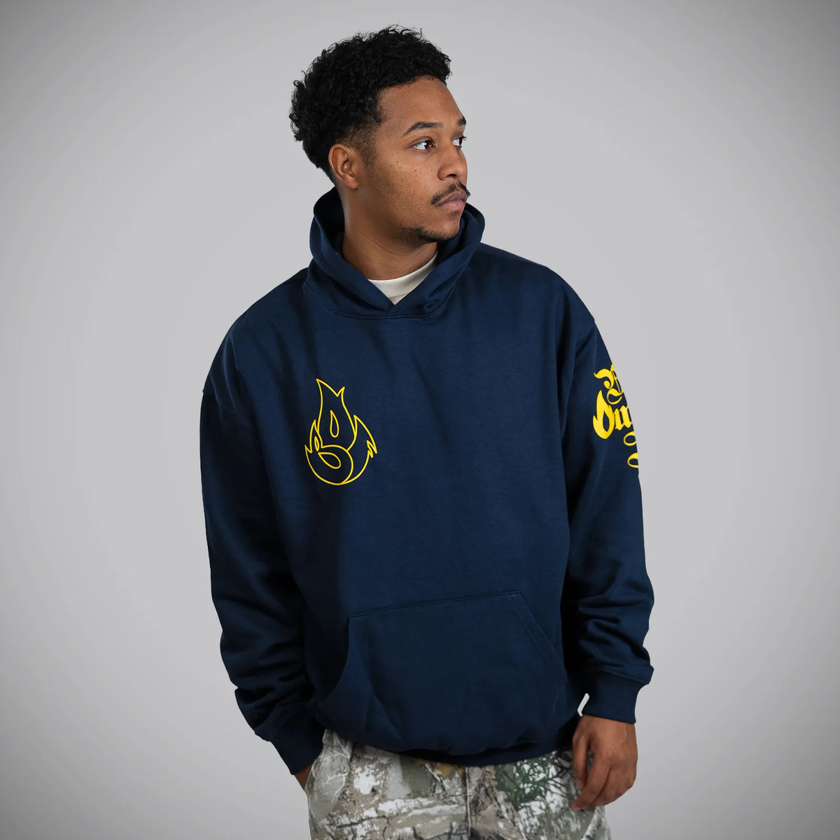 Born Outta Fire Yellow Flame On Navy Hoody Front print