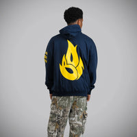 Born Outta Fire Yellow Flame On Navy Hoody Worn By Junglist
