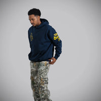 Born Outta Fire Yellow Flame On Navy Hoody Pullover Street Cut