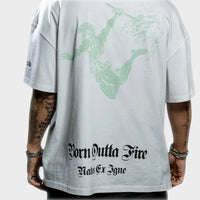 Oversized White and Aloe Vulcan God of Fire T-Shirt
