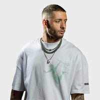 Oversized White and Aloe Vulcan God of Fire T-Shirt