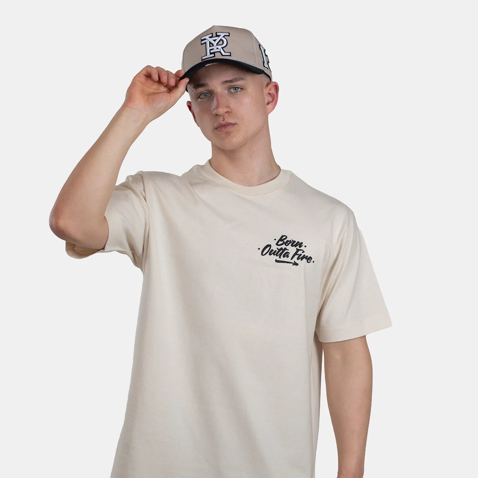 Born Outta Fire Flame Emblem T-Shirt - Natural