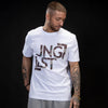 White T Shirt with Brown Camo Design