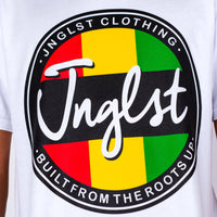 T-shirt with 'Jnglst' logo and text on a white background