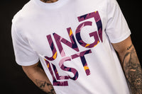 White T Shirt with Camo Purple Design