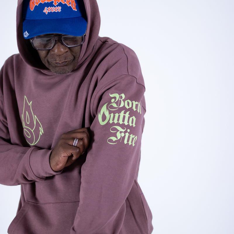 Marvellous Cain wearing coffee flame hoody