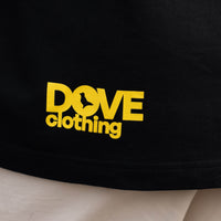 Black t-shirt with yellow 'Dove Clothing' logo