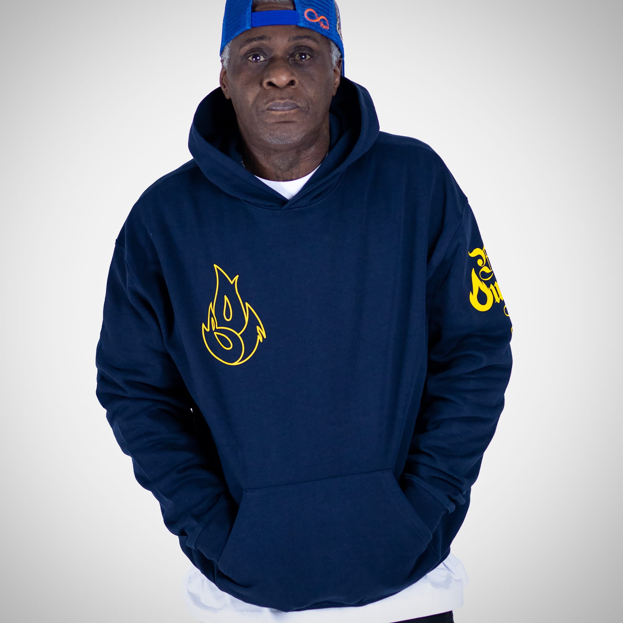 Navy Born Outta Fire Yellow Flame Hoody