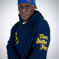 Navy Born Outta Fire Yellow Flame Hoody