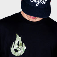 Green Camo Fire Relaxed Fit Black T-Shirt