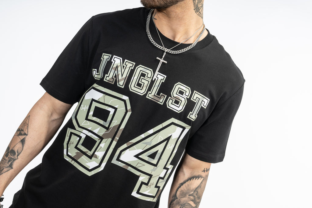 Close up of Green Camo Junglist 94 T Shirt
