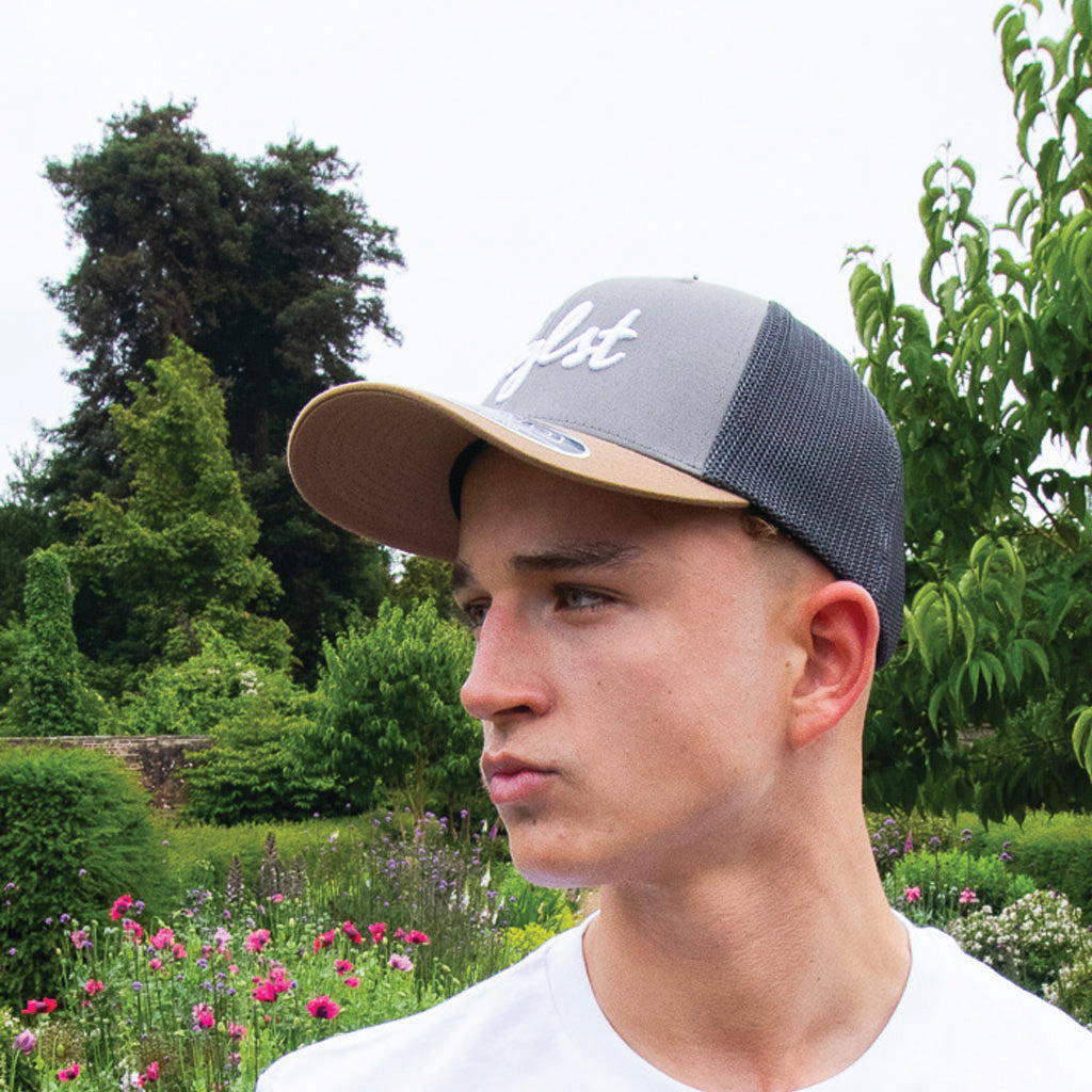 Brown and Grey Jnglst Trucker Cap