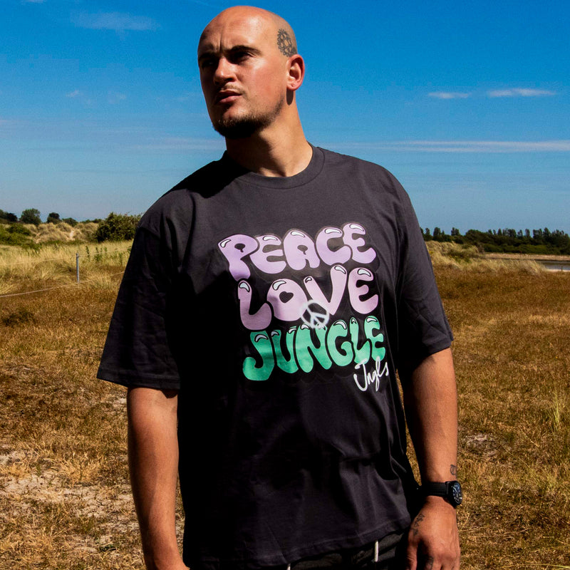 Peace Love Jungle Graffiti T Shirt - Shark Grey