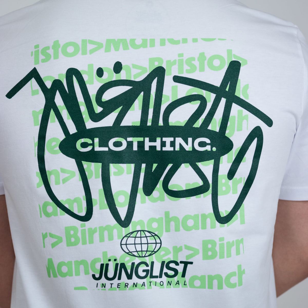 International Junglist T-Shirt back print in green