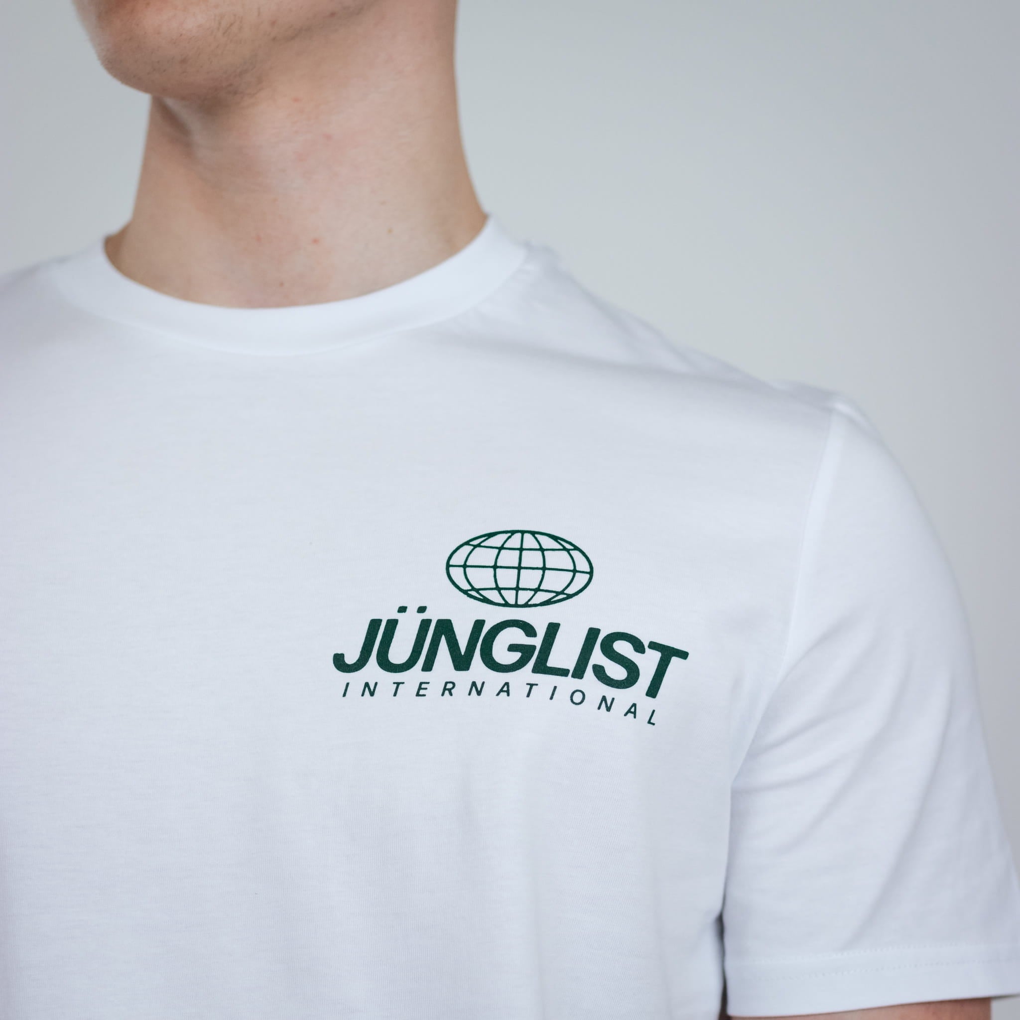 International Junglist T-Shirt close up of breast screen print