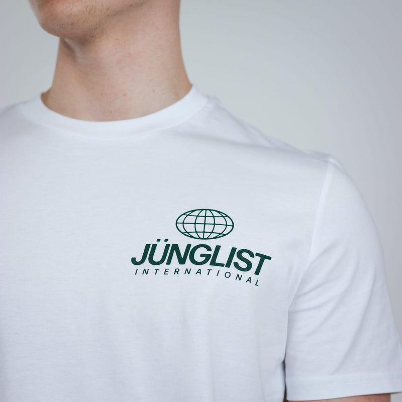 International Junglist T-Shirt close up of breast screen print