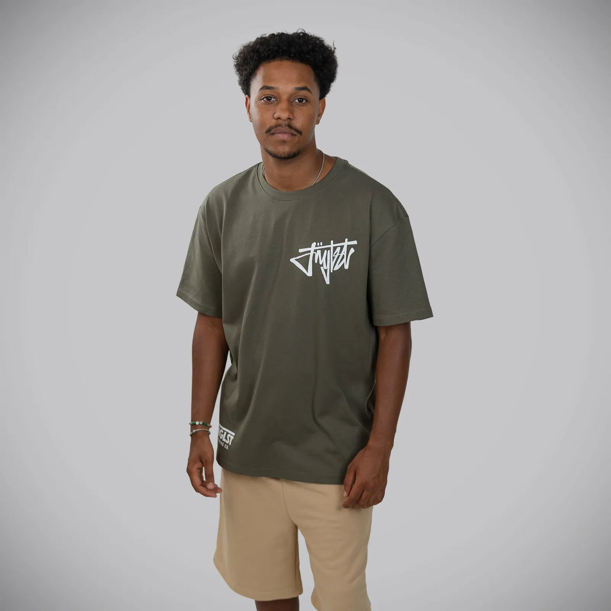 Jnglst Clothing script khaki t shirt front print