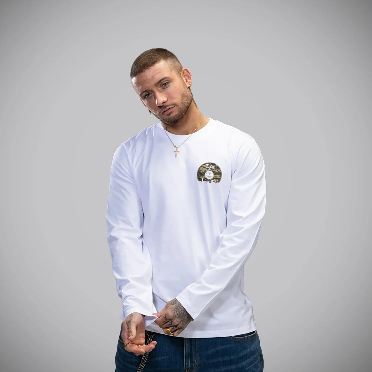 White Long Sleeve Junglist Vinyl T-Short