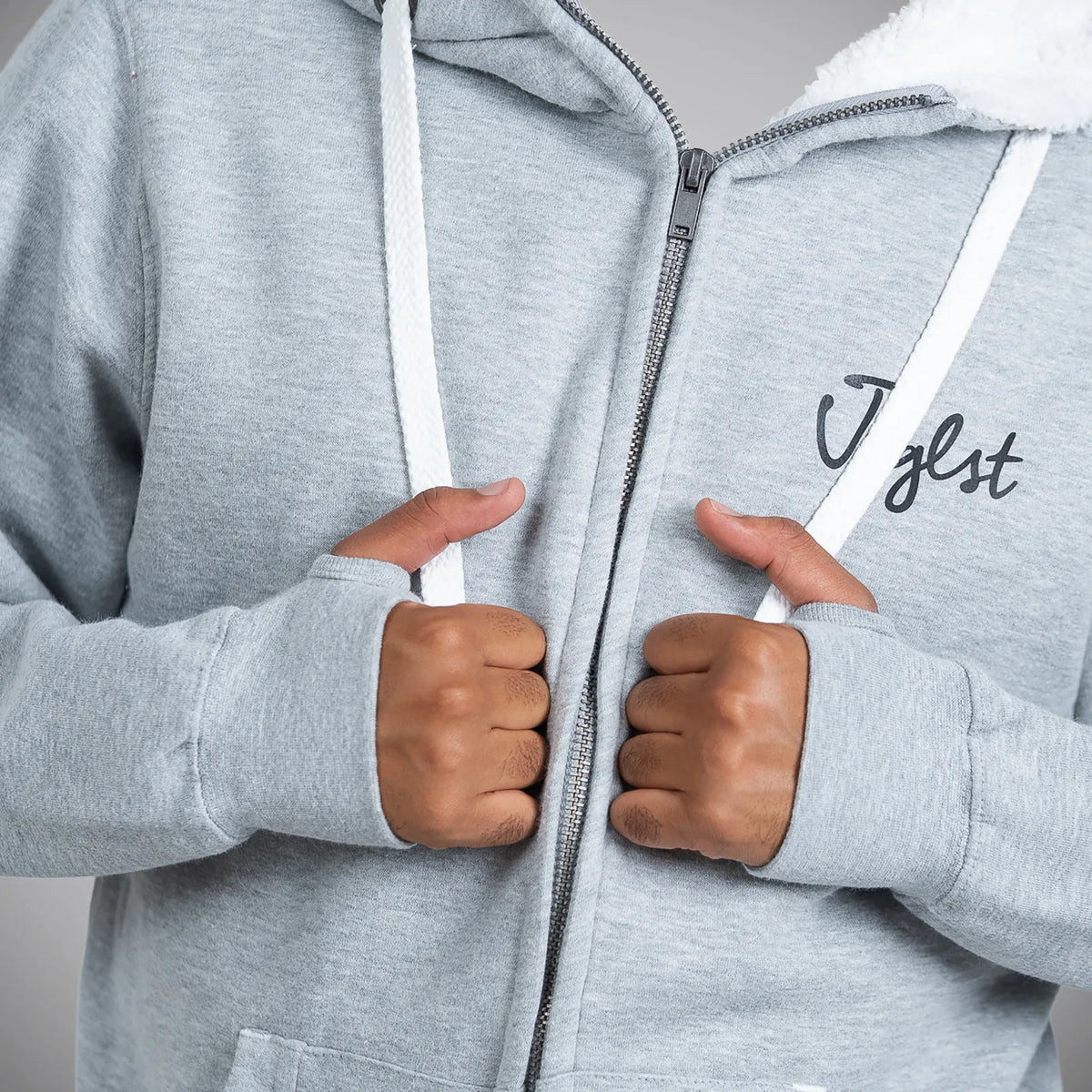 Jnglst Roots Grey Zip Hoody Zip Thick Drawstrings