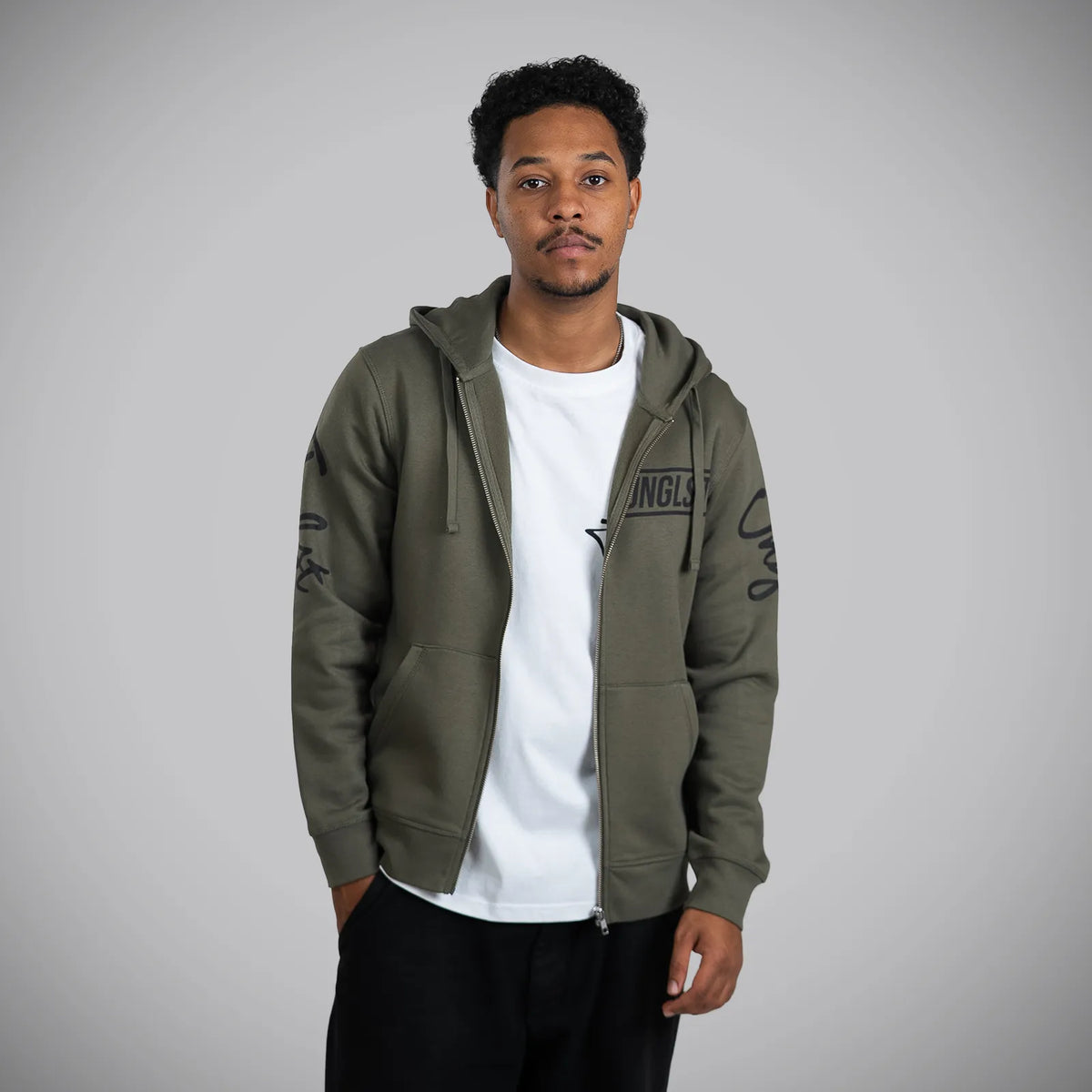 Jnglst Barcode Khaki Hoody Front Unzipped