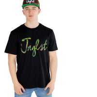 Jnglst camo script black t shirt with camo cap