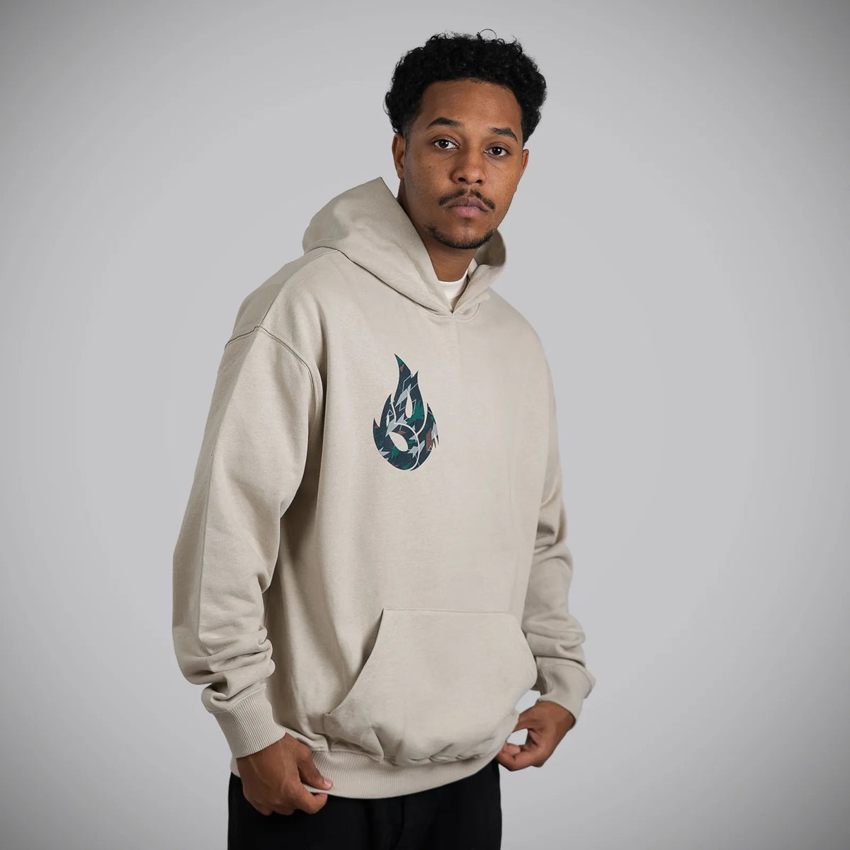 Jnglst Born Outta Fire Drum and Bass Collab Hoody Sand