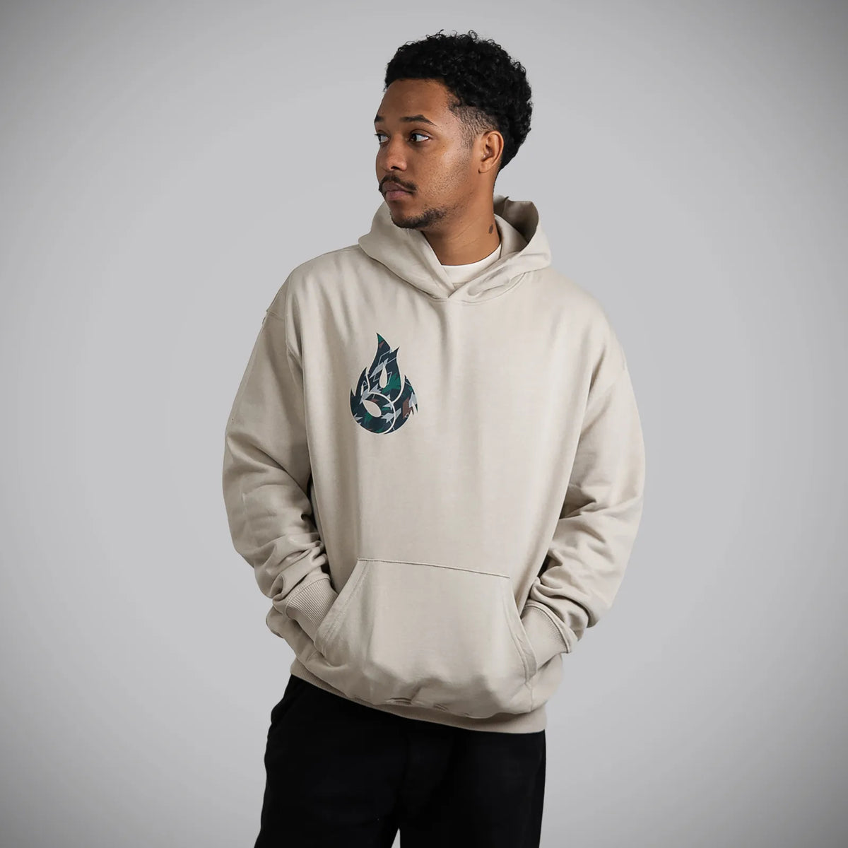 Jnglst Born Outta Fire Drum and Bass Collab Hoody Camo Front