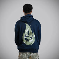 Green Camo Jnglst Born Outta Fire on Navy Hoody Back Print
