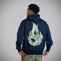 Green Camo Jnglst Born Outta Fire on Navy Hoody
