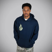 Green Camo Jnglst Born Outta Fire on Navy Hoody Junglist