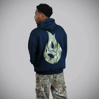 Green Camo Jnglst Born Outta Fire on Navy Hoody Green Camo Print