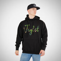 Junglist wearing Jnglst Camo Script Hoody