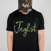 Jnglst camo script black t shirt