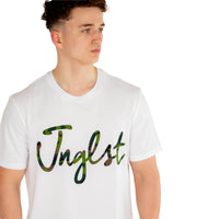 Jnglst script camo white t shirt