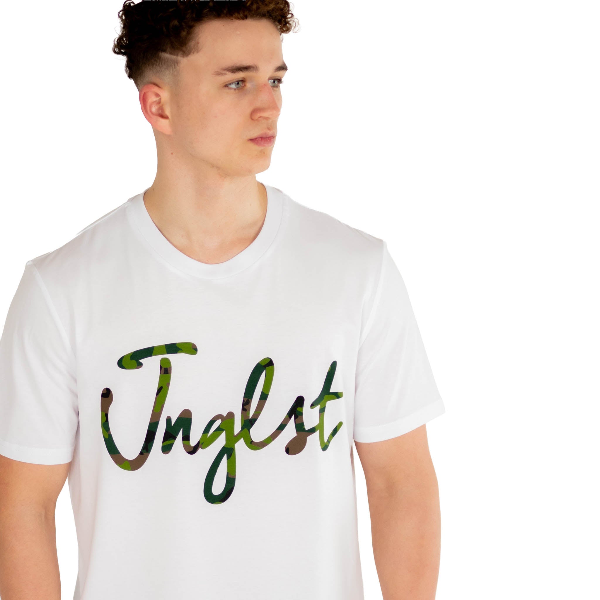 Jnglst script camo white t shirt