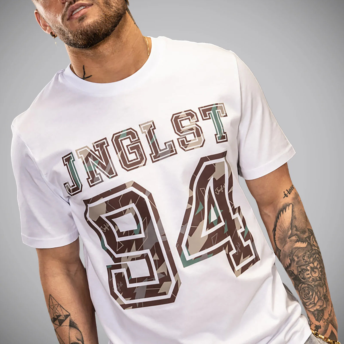 JNGLST 94 Brown Camo on White T-Shirt