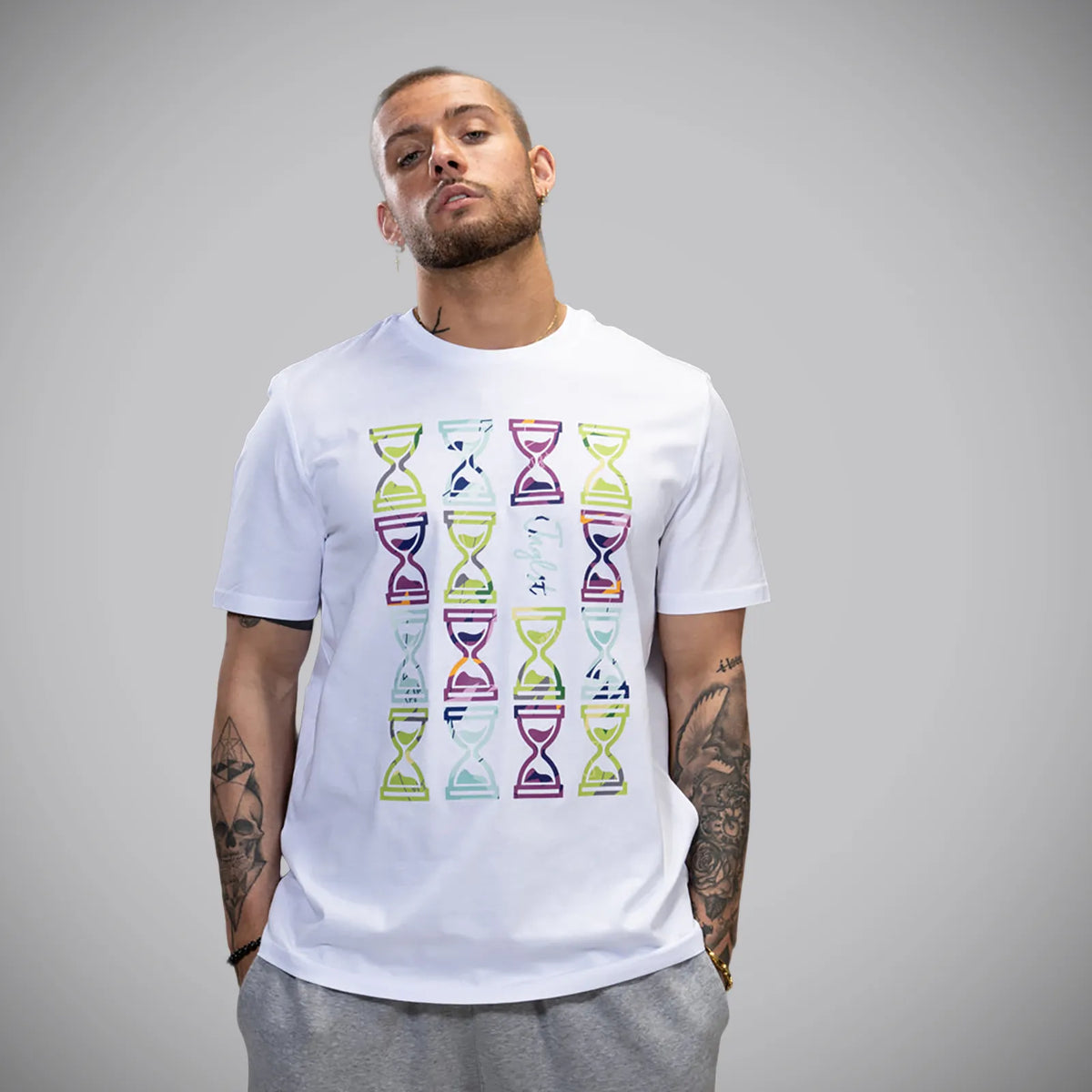 Multicoloured Timepiece - White T-Shirt