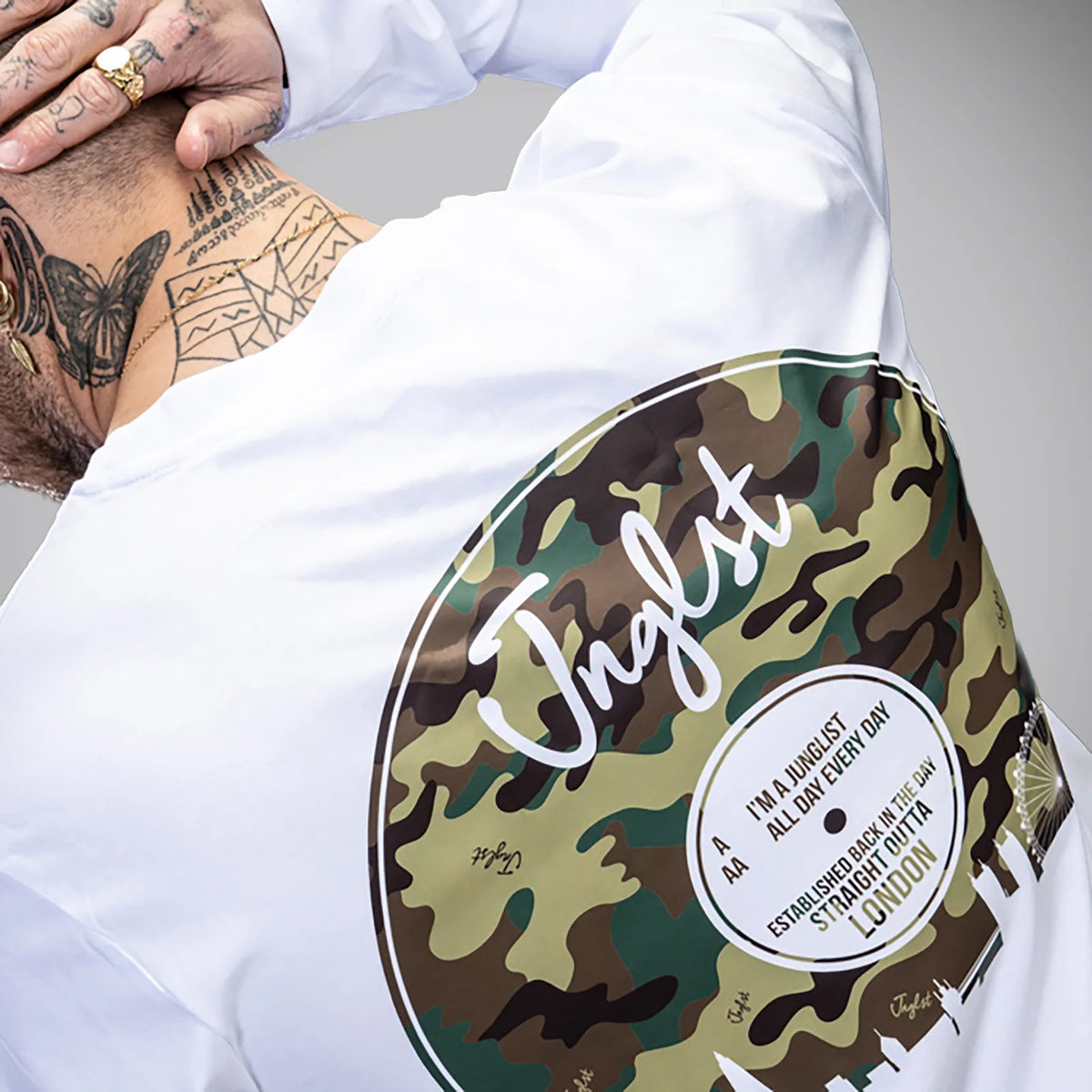 White Long Sleeve Junglist Vinyl T-Short