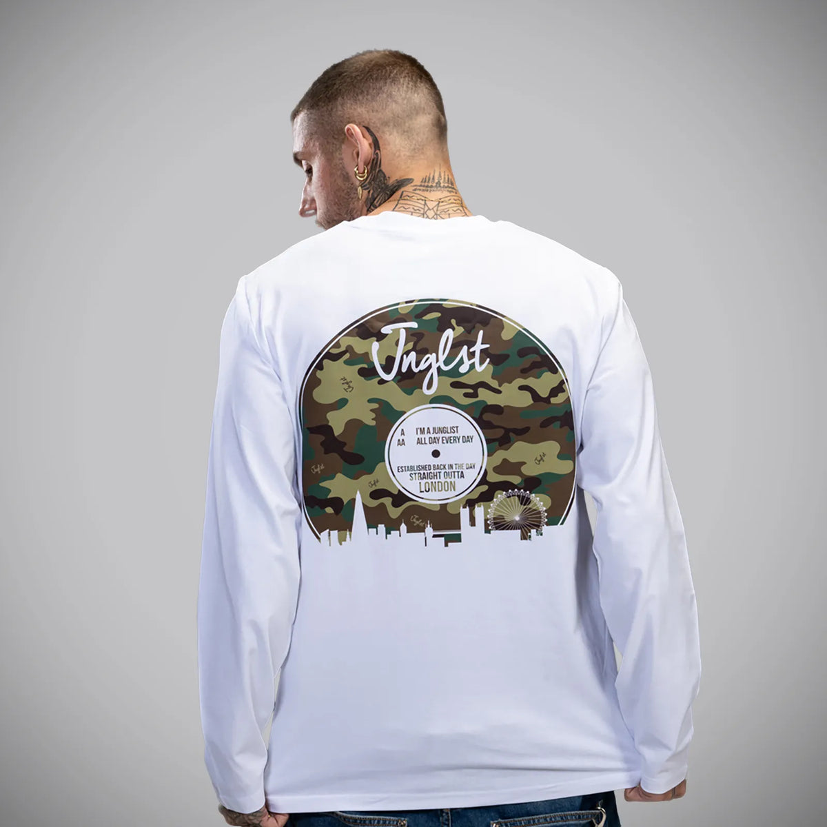White Long Sleeve Junglist Vinyl T-Short