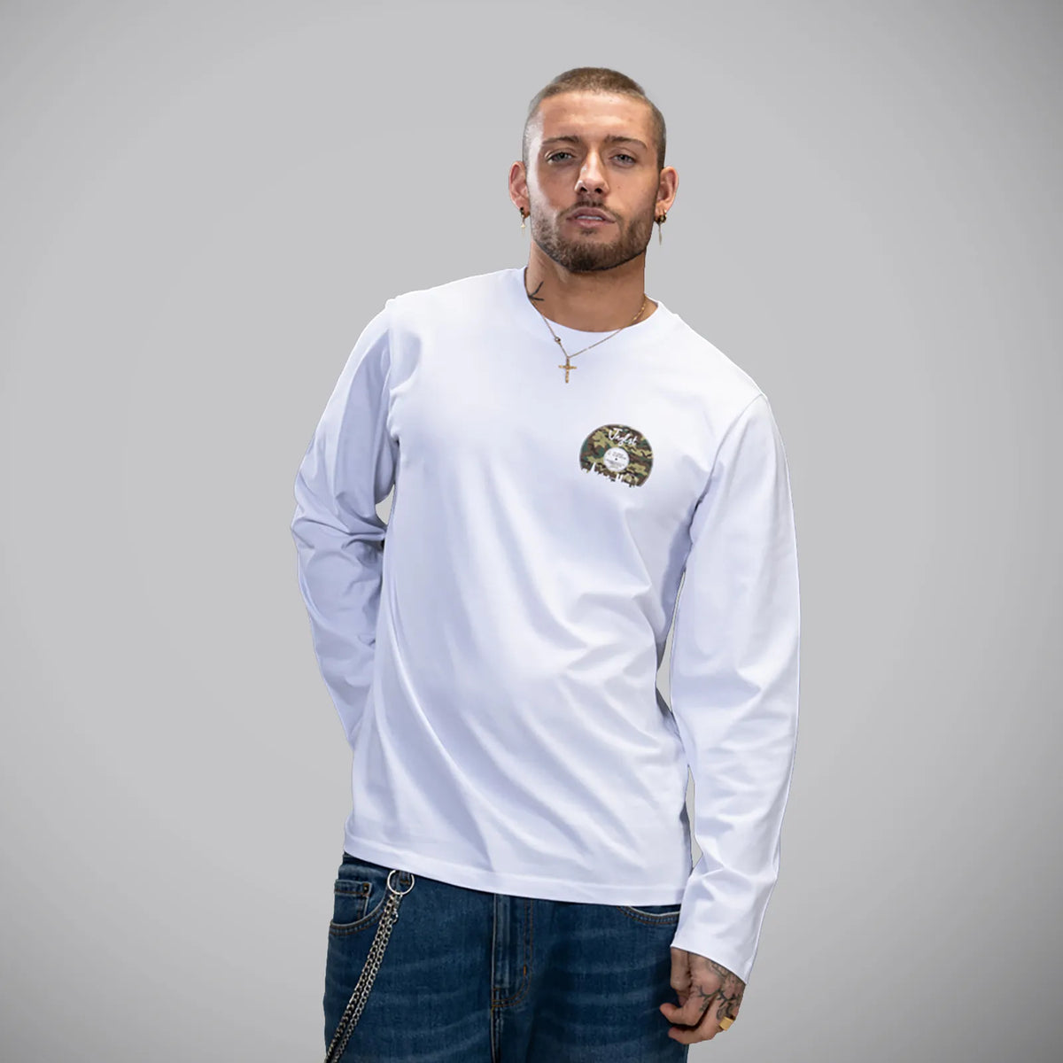 White Long Sleeve Junglist Vinyl T-Short