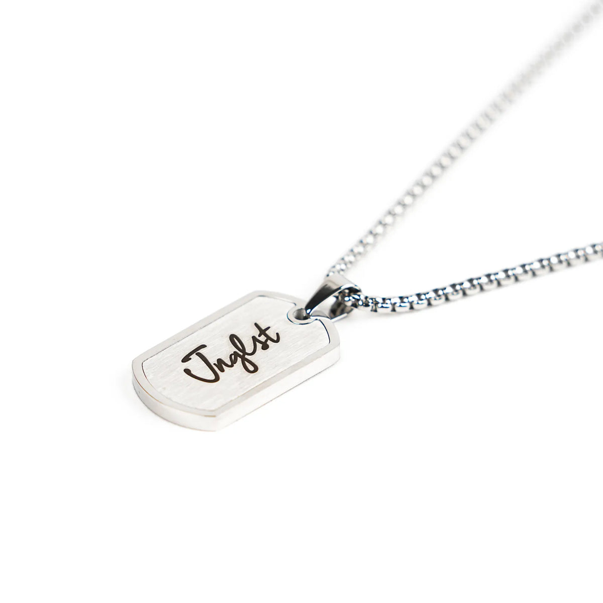 silver dog tag pendant
