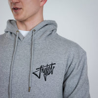 Rewired Smiley Junglist Grey Hoody front print on model