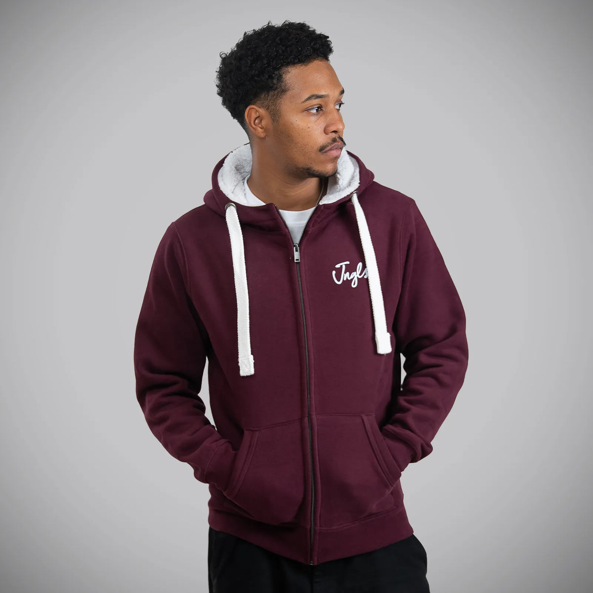 Jnglst Maroon Roots Sherpa Hoody Thick Drawstrings