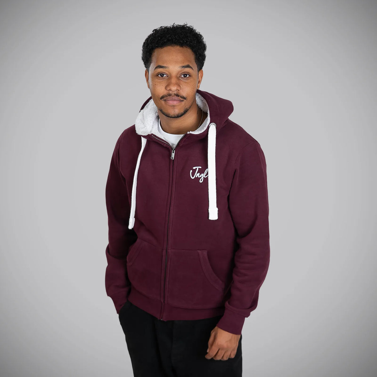 Jnglst Maroon Roots Sherpa Hoody Worn By Junglist In Studio