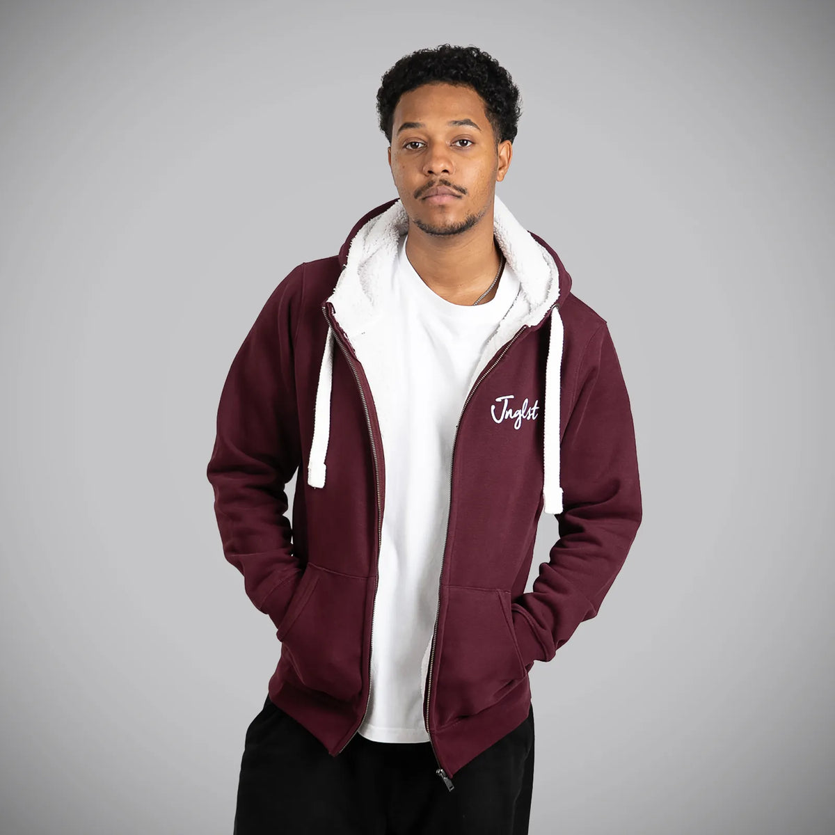 Jnglst Maroon Roots Sherpa Hoody Open Zip Hoody