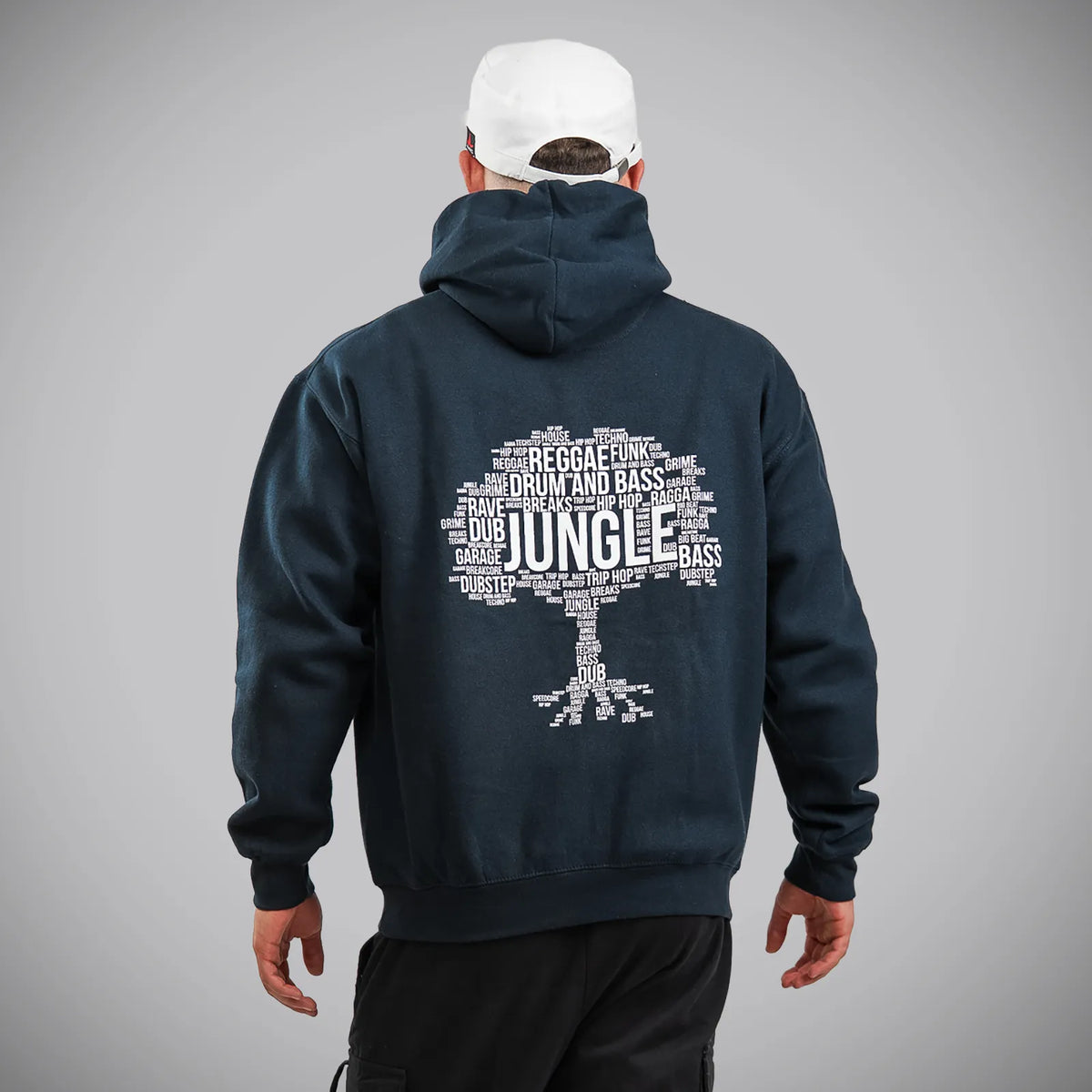 Roots Up Navy Junglist Hoody Back Jungle History