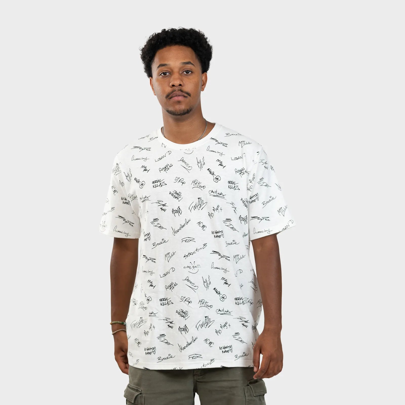 Jnglst Yardrock and THTC Collab white dnb signatures t- shirt