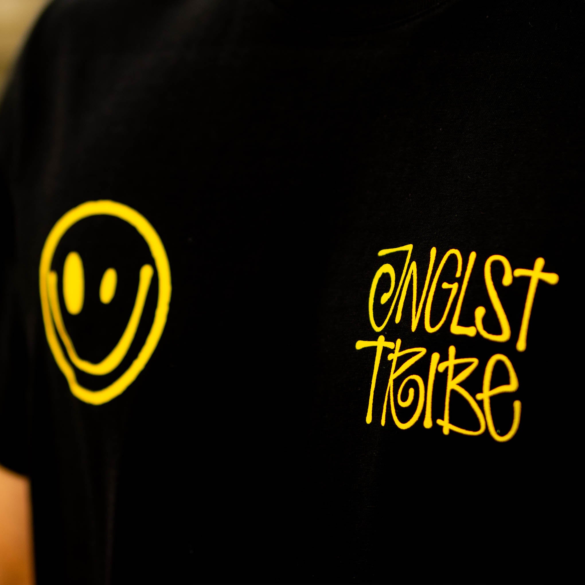 Jnglst Tribe Rewired Smiley T-Shirt close up front detailing