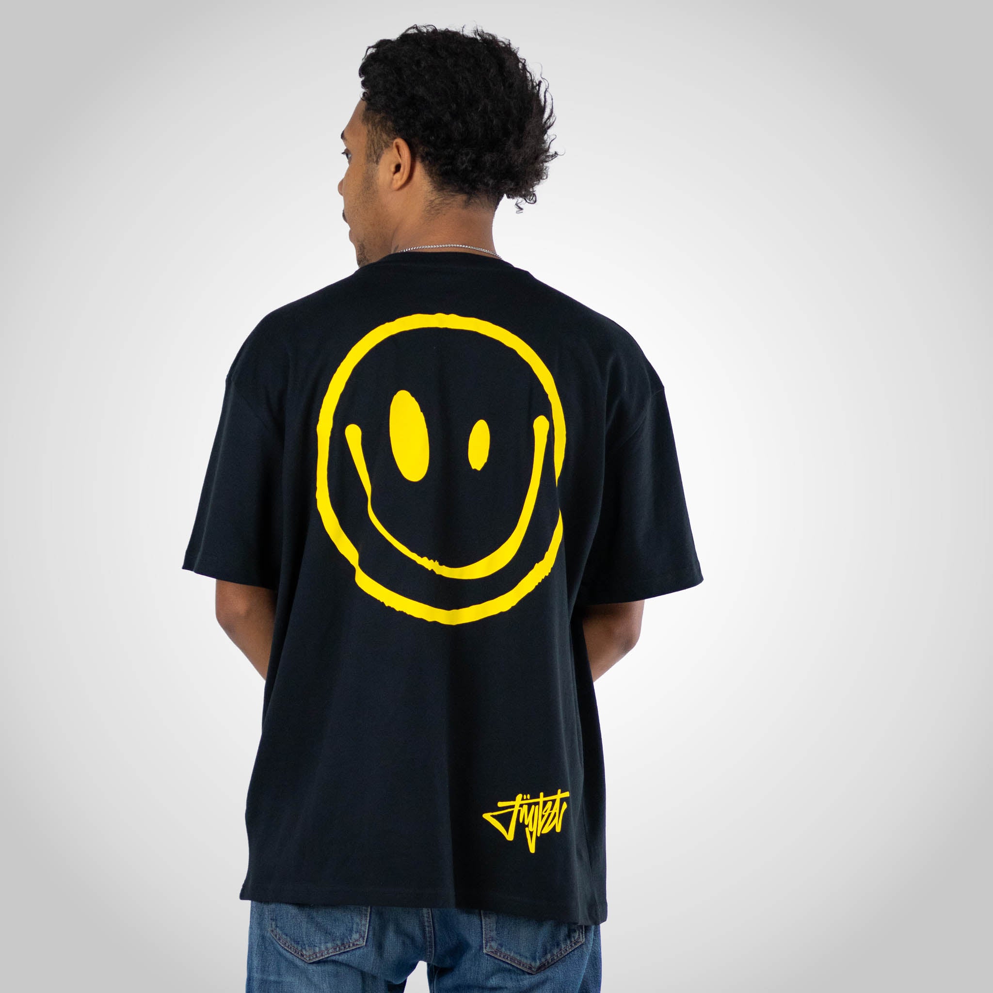Smiley Rewired Black T-Shirt worn by model