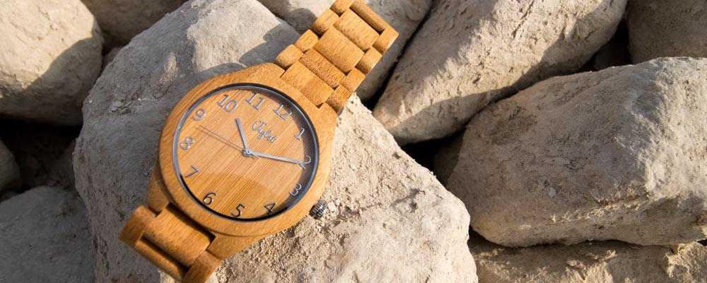 Junglist Network's Jnglst Bamboo Watch on Rocks